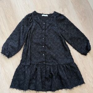 Black Textured Button-Down Dress